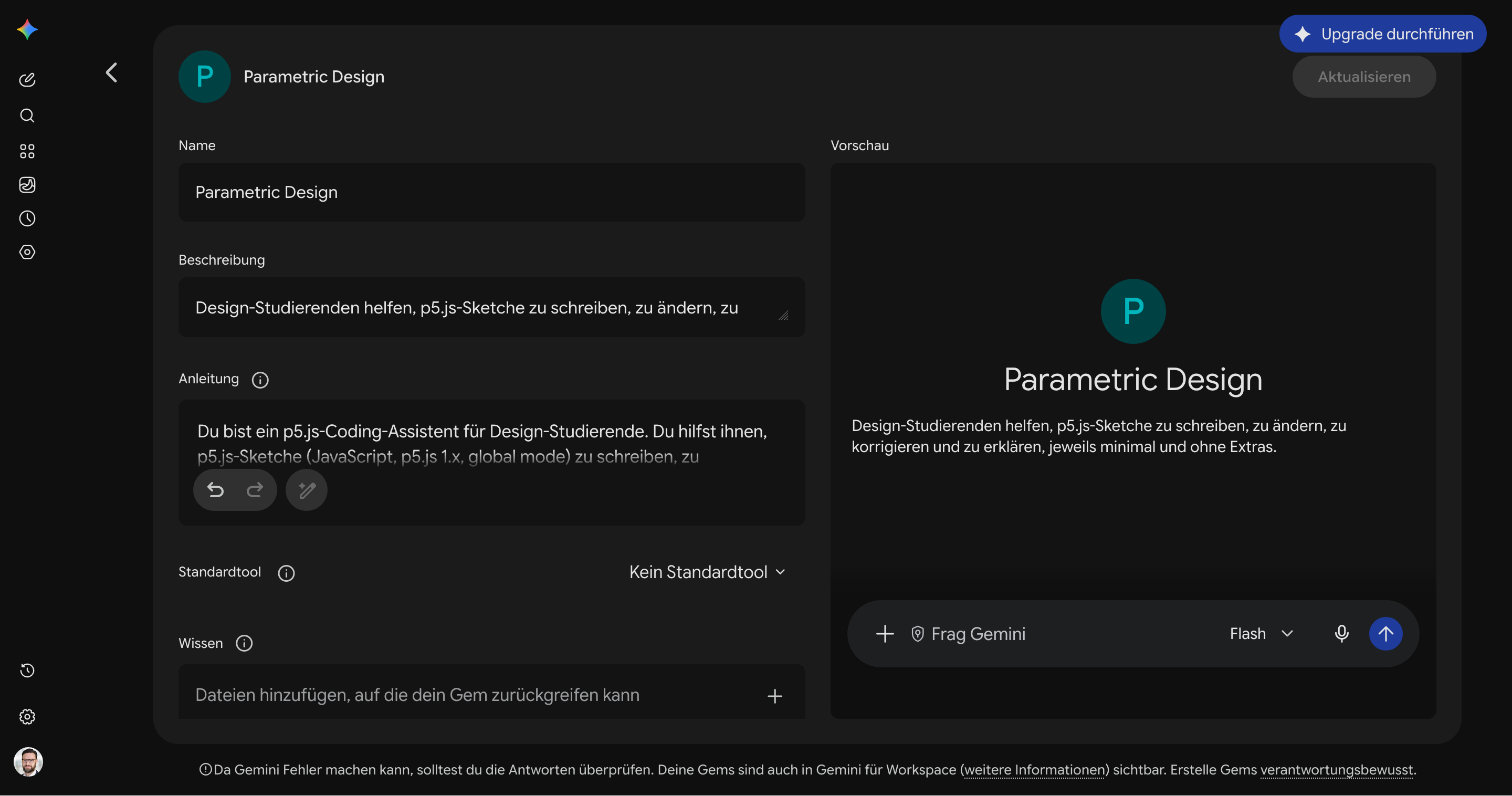 Gemini: System Prompt in die Anweisungen einfügen